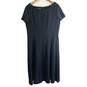 Anne Klein Fit & Flare Basic Black Dress with Ribbed Trim Plus Size 14